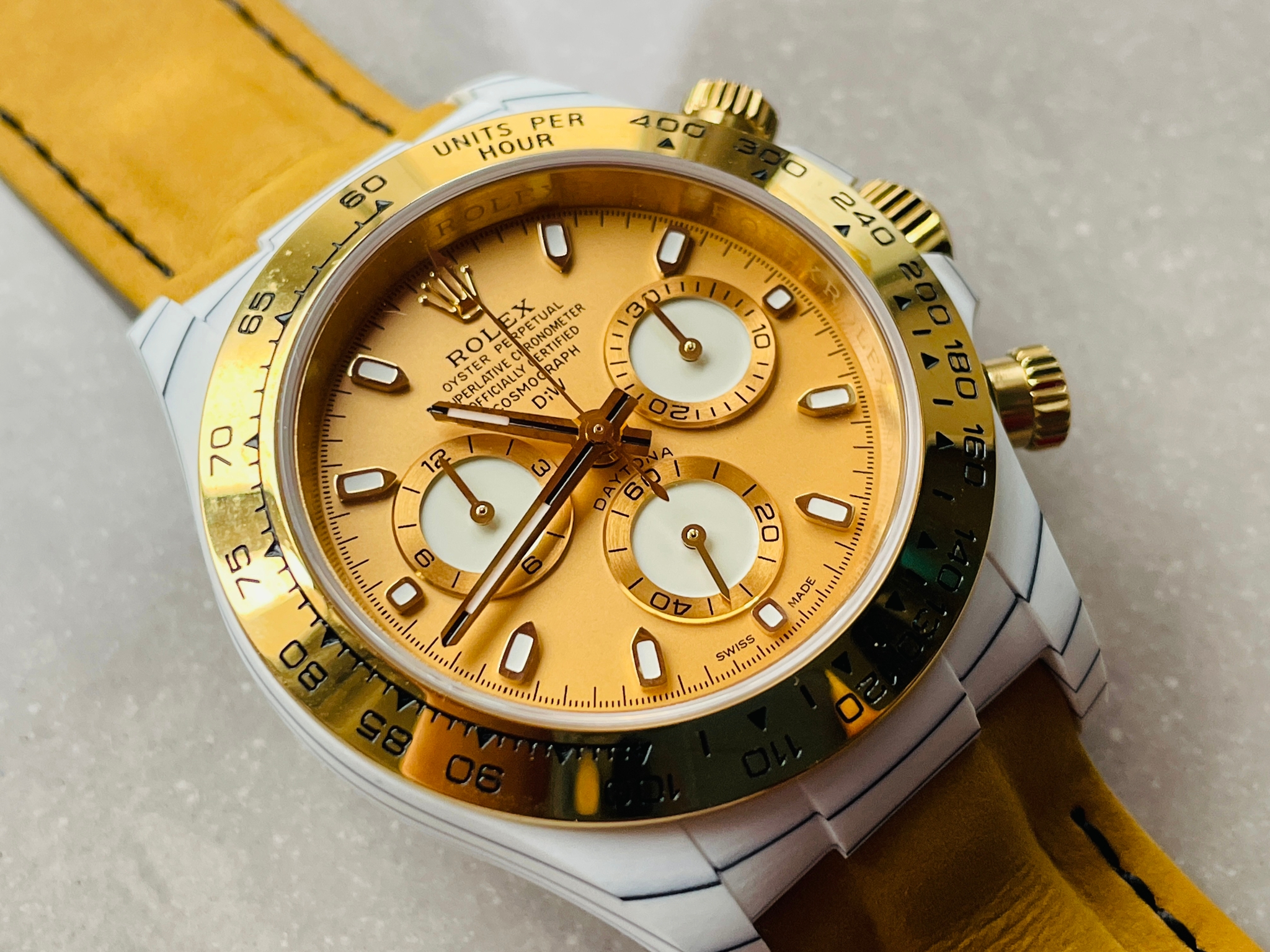 Daytona DIW White Carbon/YG DIWF Best Edition Gold Dial on Black Nylon Strap A7750 - Image 8