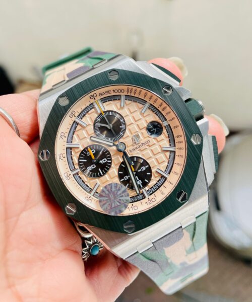 Royal Oak Offshore Chronograph "CAMO" 26400SO Beige colored textured dial Camouflage rubber strap