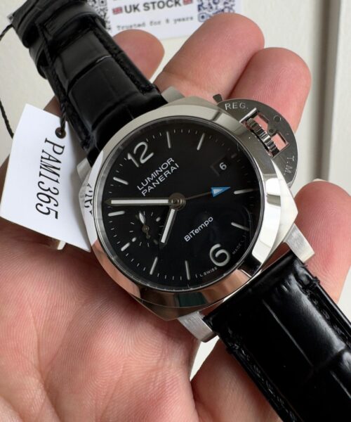 PAM1365 Z GMT SS VSF 1:1 Best Edition Black Dial on Black Leather Strap Asian P900