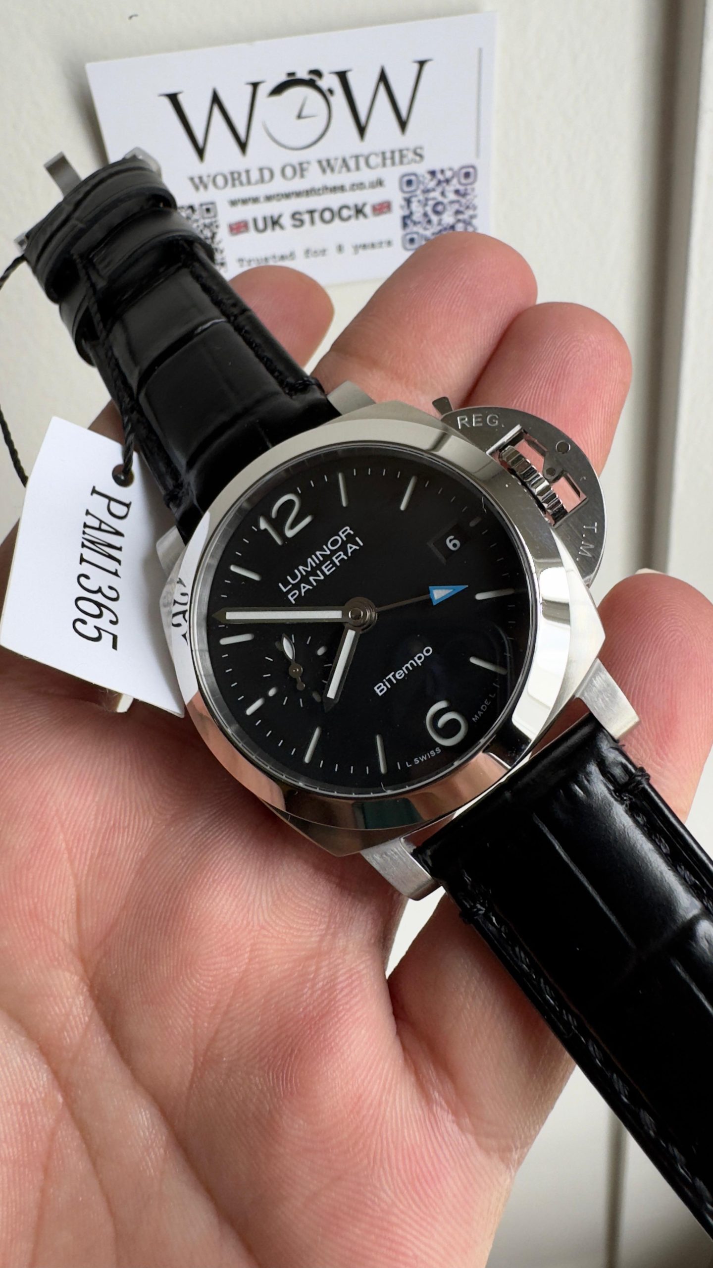 PAM1365 Z GMT SS VSF 1:1 Best Edition Black Dial on Black Leather Strap Asian P900