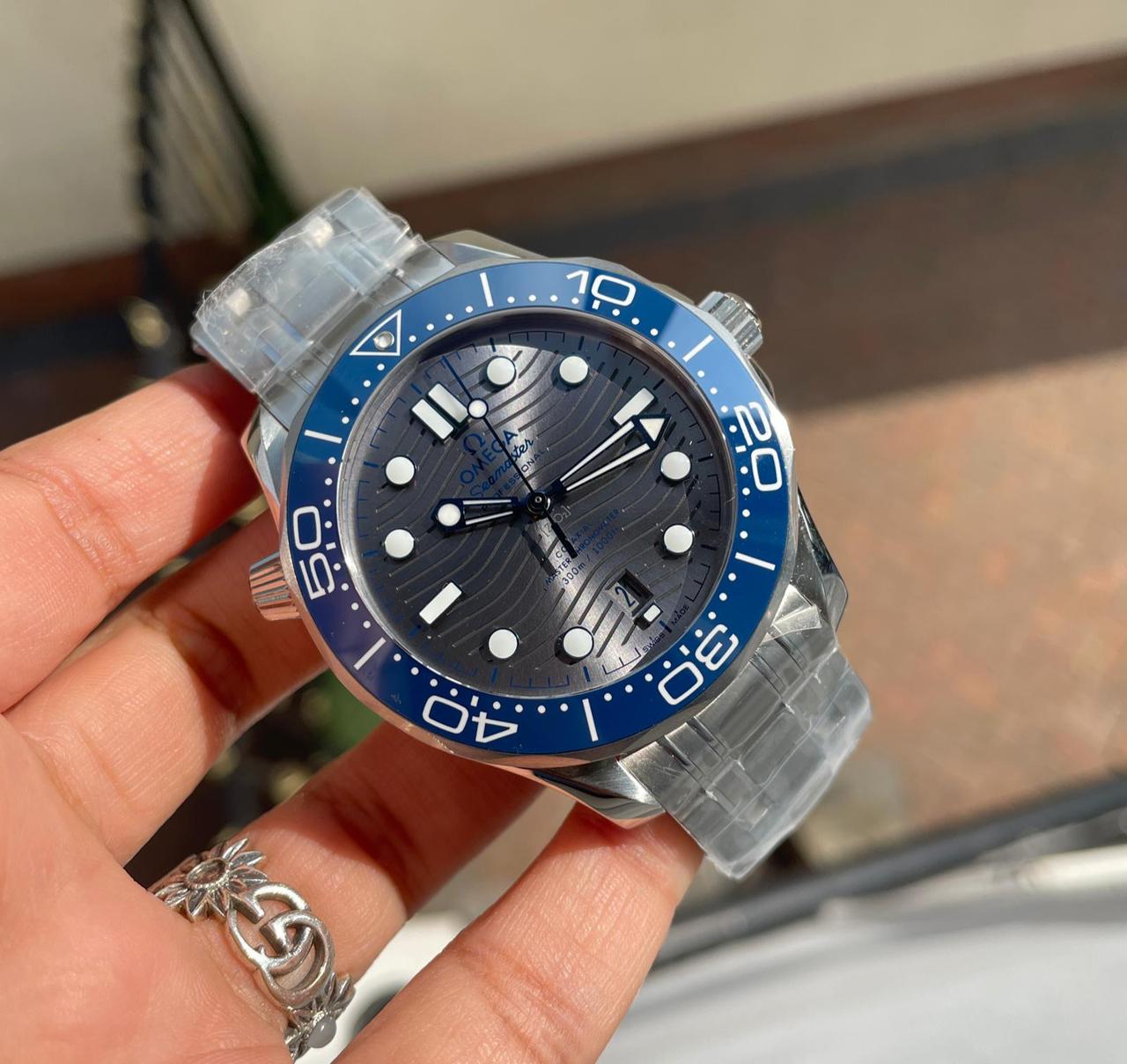 2018 Seamaster Diver 300M VSF 1:1 Best Edition Blue Ceramic Grey Dial on Silver Steel Strap A8800 V2 (Black Balance Wheel)