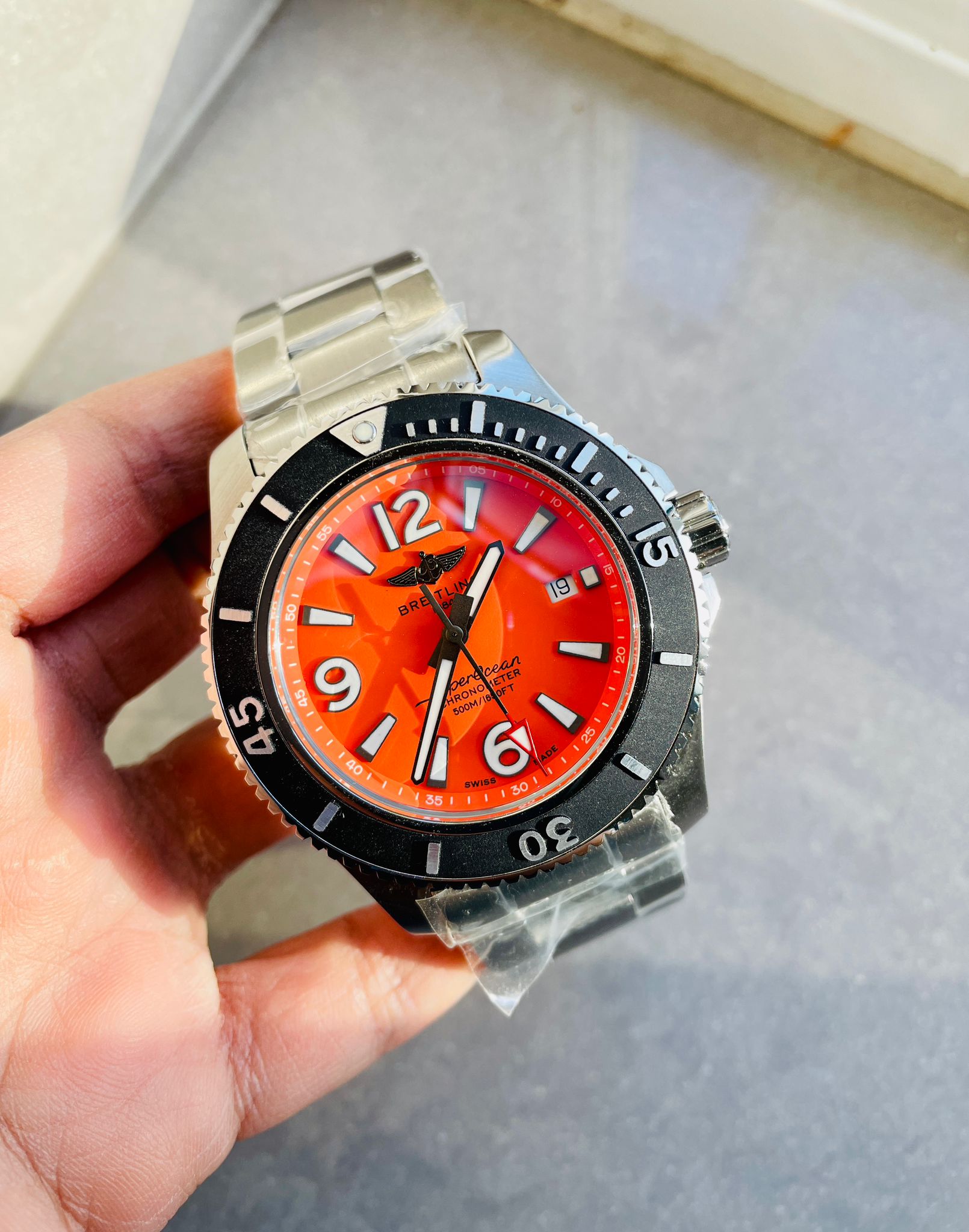 Superocean Automatic 44 BLSF 1:1 Best Edition orange Dial Black Bezel on SS Strap A2824 - Image 5