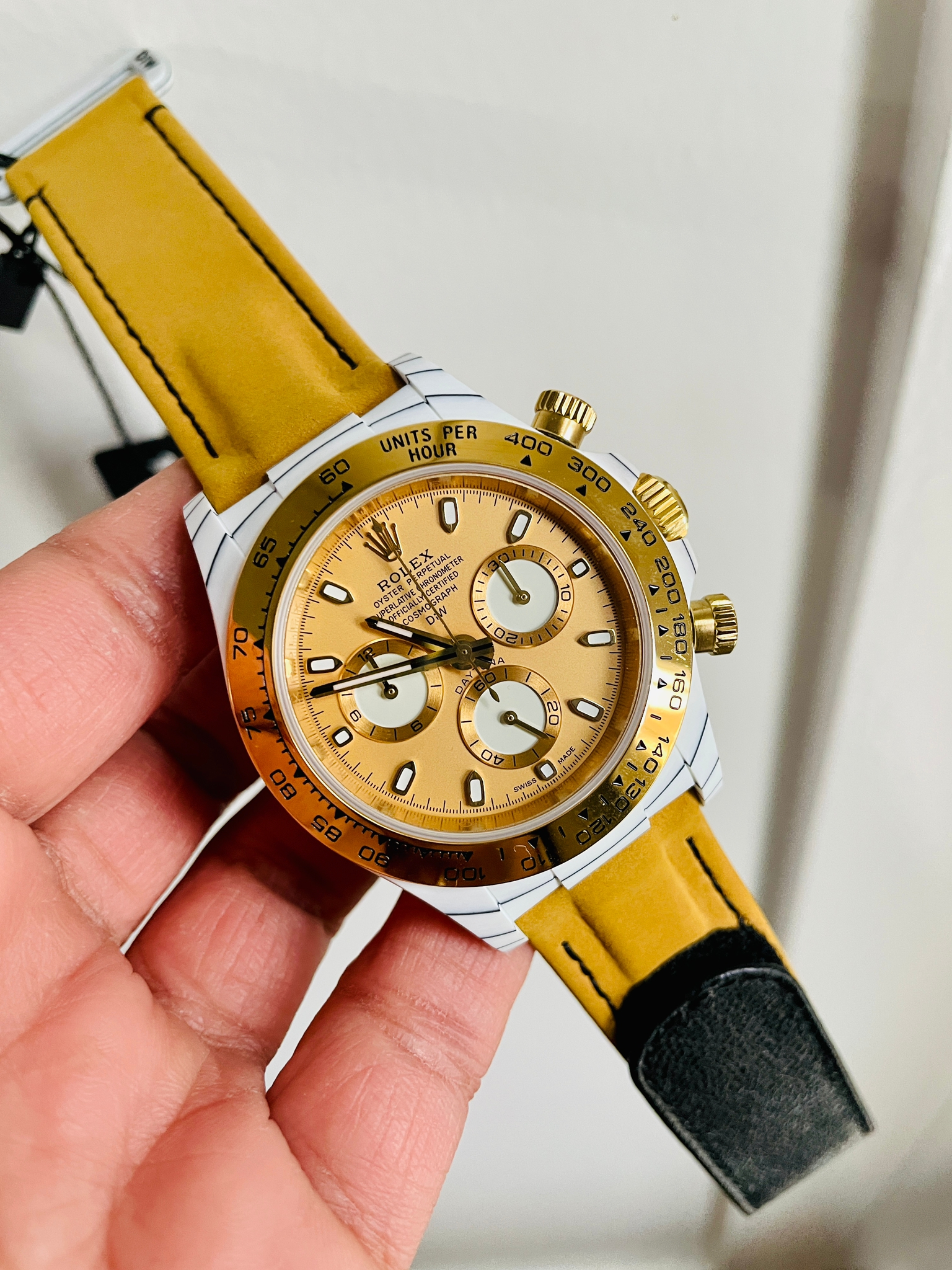 Daytona DIW White Carbon/YG DIWF Best Edition Gold Dial on Black Nylon Strap A7750 - Image 9