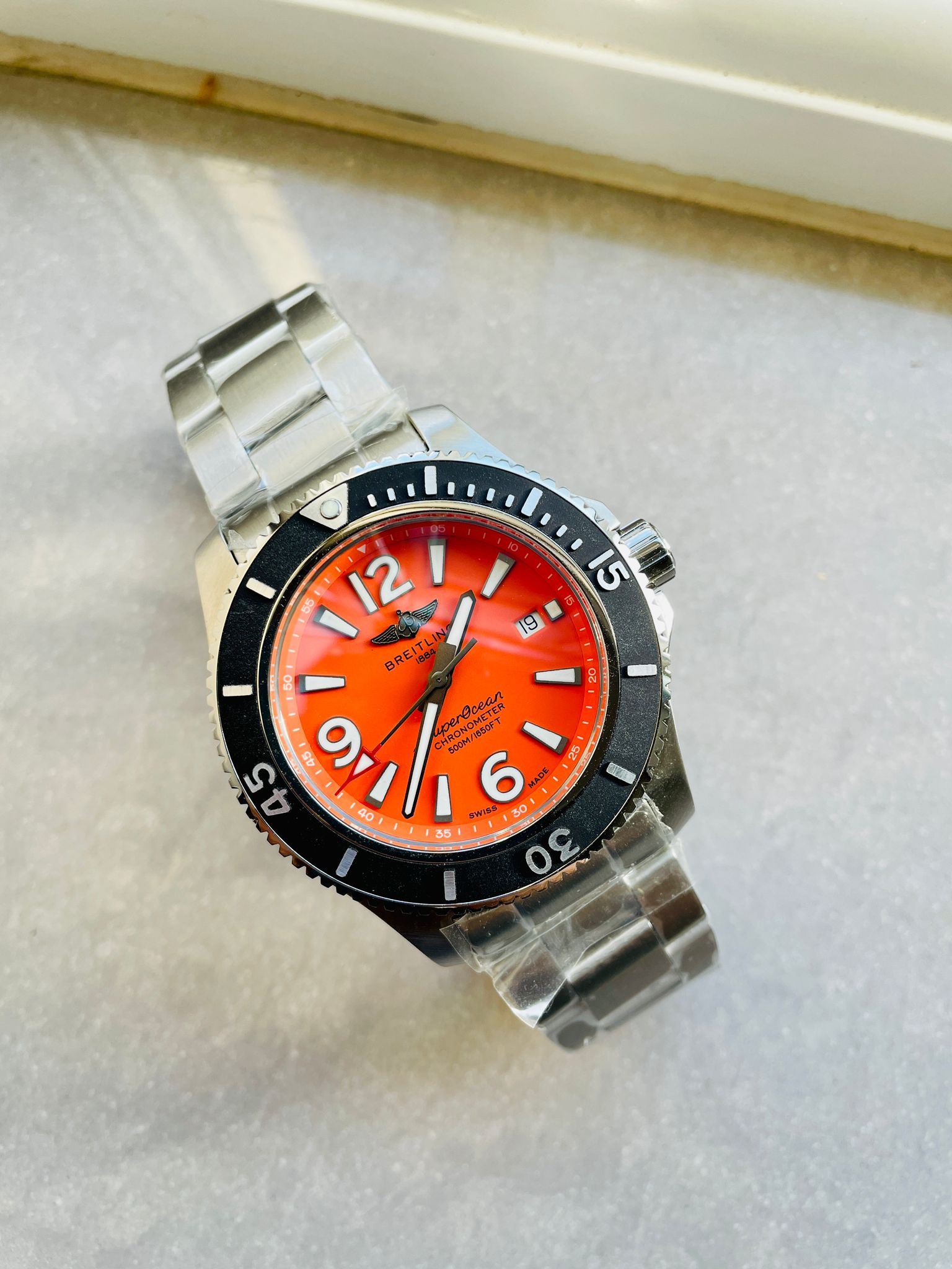 Superocean Automatic 44 BLSF 1:1 Best Edition orange Dial Black Bezel on SS Strap A2824 - Image 2