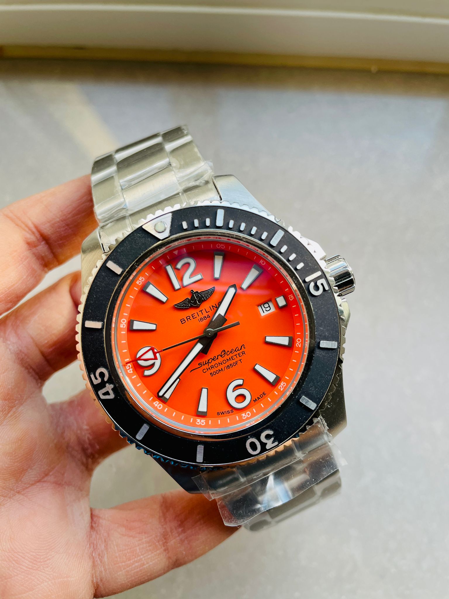 Superocean Automatic 44 BLSF 1:1 Best Edition orange Dial Black Bezel on SS Strap A2824