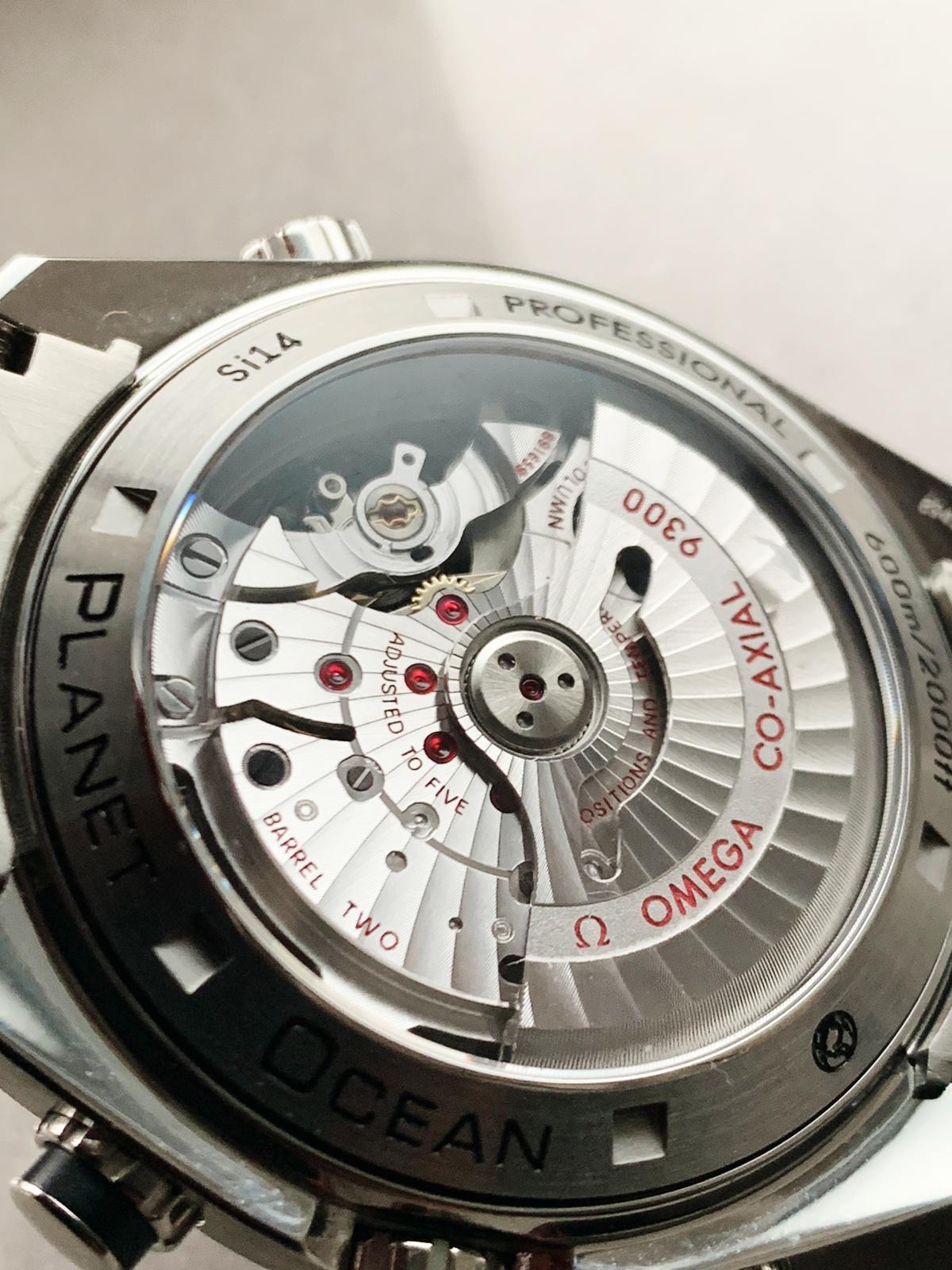 Planet Ocean SEAMASTER Chronometer OMF SS Black Matte Bezel Grey Dial on SS Bracelet A9900 (Black Balance Wheel) - Image 7