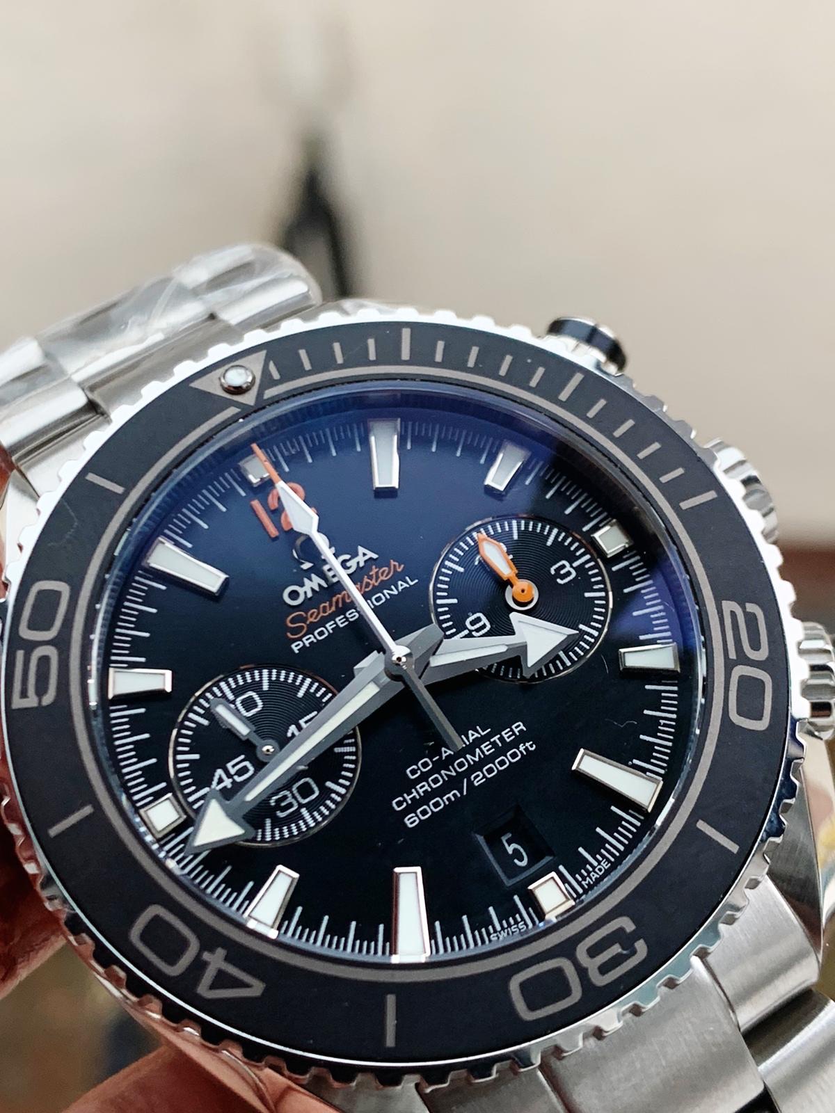 Planet Ocean SEAMASTER Chronometer OMF SS Black Matte Bezel Grey Dial on SS Bracelet A9900 (Black Balance Wheel) - Image 5