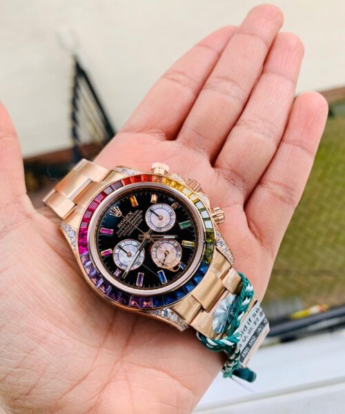 Daytona 116589RBOW YG Rainbow Crystal BLF Best Edition Black Dial on RG Bracelet A4130