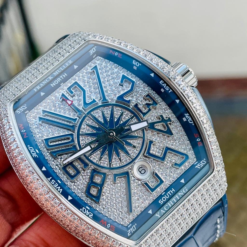 Vanguard V45 Full Paved Diamonds ZF 1:1 Best Edition Blue Textured Crystal Markers Dial on Blue Gummy Strap MIYOTA 9015 - Image 3