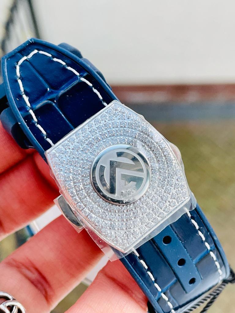 Vanguard V45 Full Paved Diamonds ZF 1:1 Best Edition Blue Textured Crystal Markers Dial on Blue Gummy Strap MIYOTA 9015 - Image 13