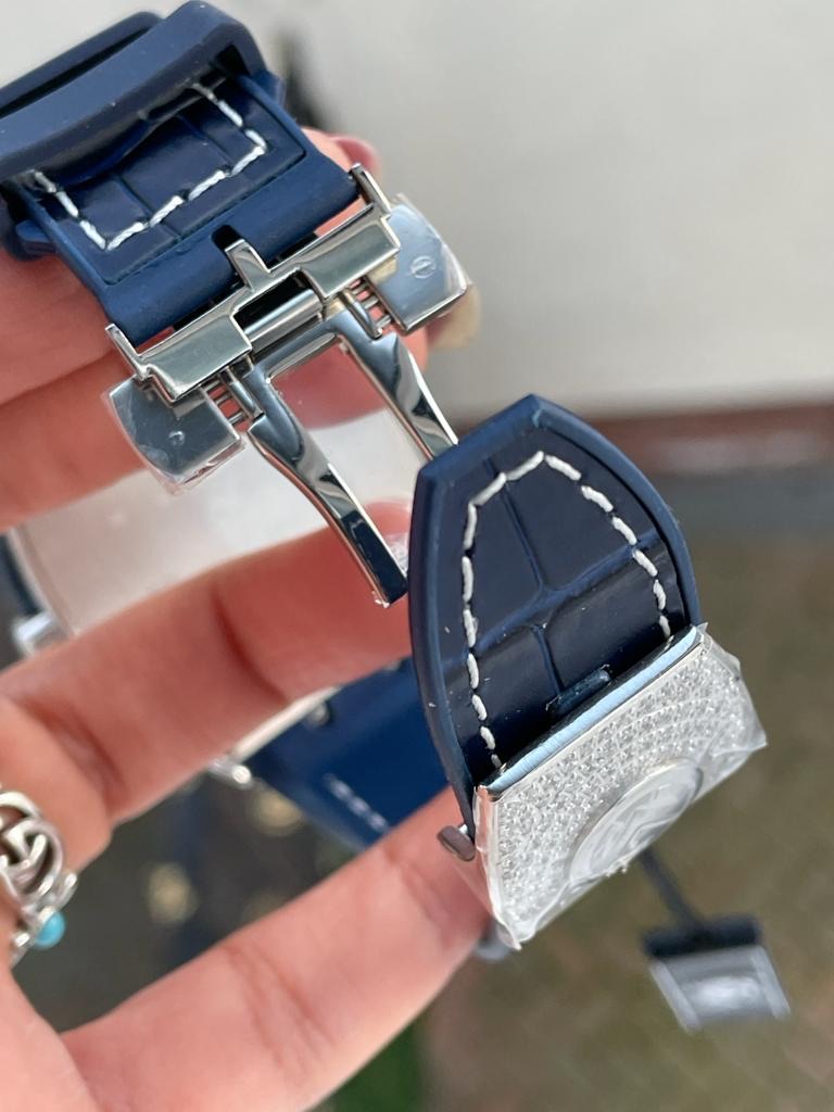 Vanguard V45 Full Paved Diamonds ZF 1:1 Best Edition Blue Textured Crystal Markers Dial on Blue Gummy Strap MIYOTA 9015 - Image 10