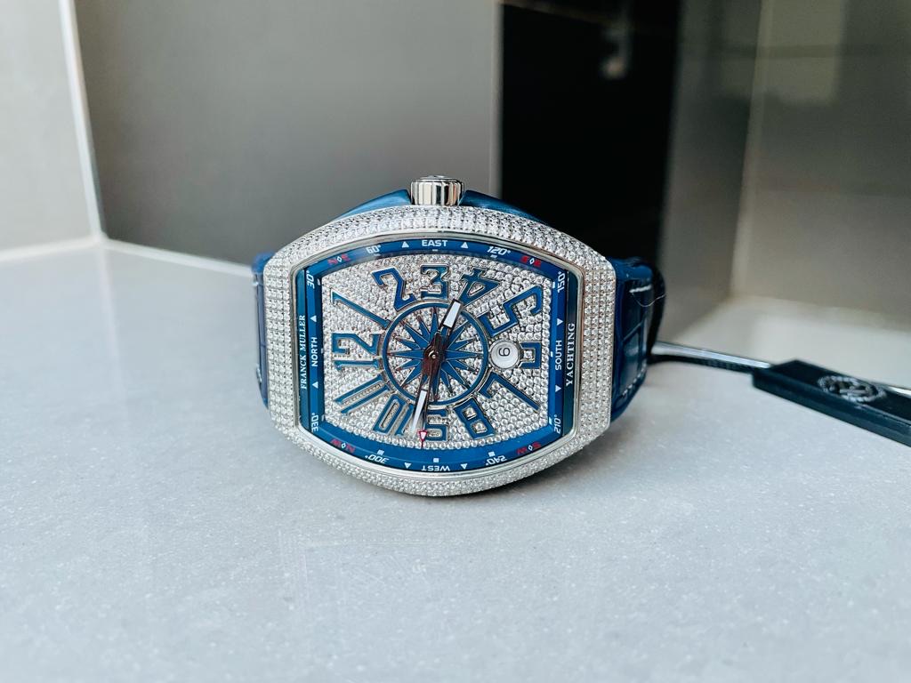 Vanguard V45 Full Paved Diamonds ZF 1:1 Best Edition Blue Textured Crystal Markers Dial on Blue Gummy Strap MIYOTA 9015 - Image 2