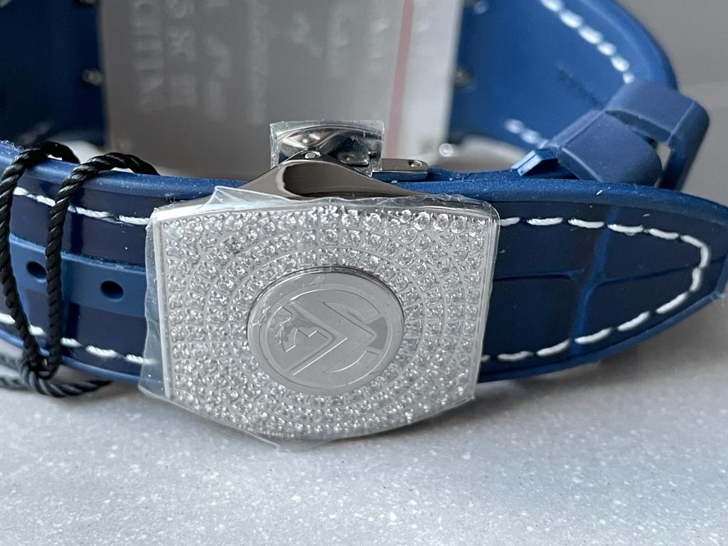Vanguard V45 Full Paved Diamonds ZF 1:1 Best Edition Blue Textured Crystal Markers Dial on Blue Gummy Strap MIYOTA 9015 - Image 11