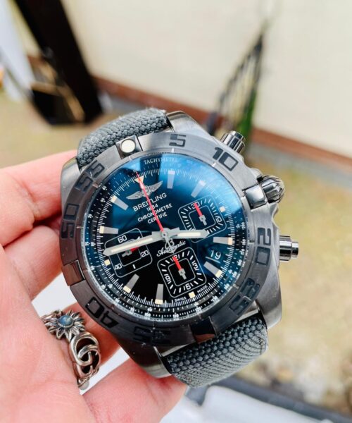 Chronomat 44mm Blacksteel GF 1:1 Special Edition Black Dial on Black Rubber Strap A7750