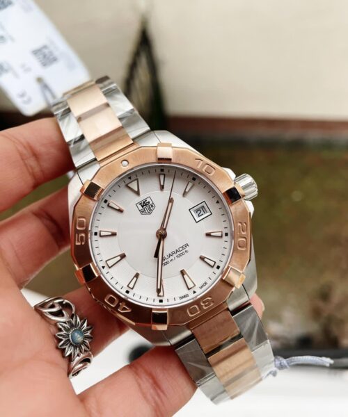 Aquaracer 41mm white face Stainless Steel RG bezel SS strap