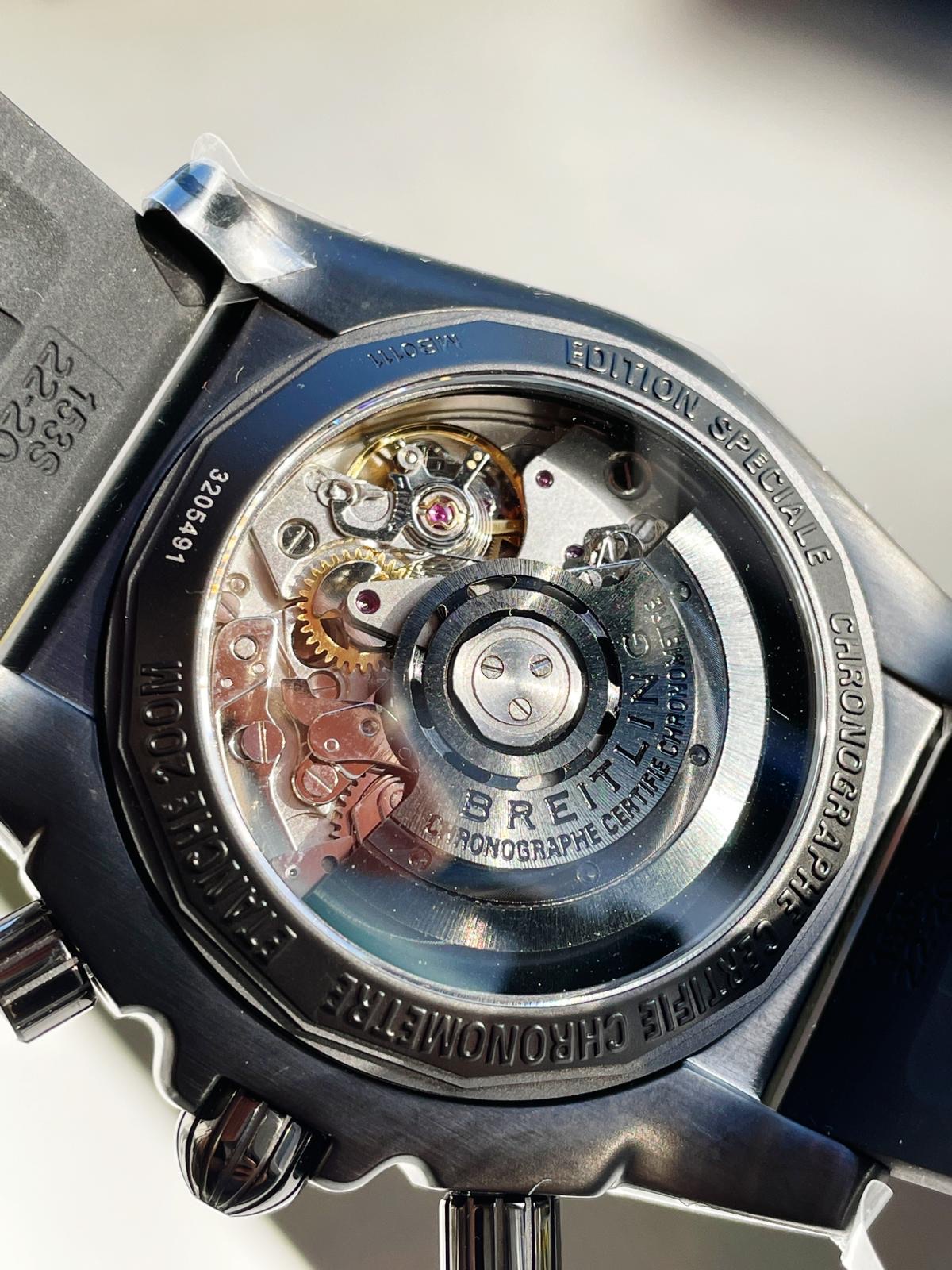 Chronomat 44mm Blacksteel GF 1:1 Special Edition Yellow Dial on Black Rubber Strap A7750 - Image 7