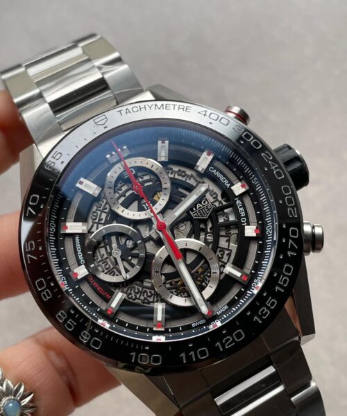 Calibre Heuer 01 Chrono SS/PVD XF 1:1 Best Edition Skeleton Dial Red Hand on SS Bracelet A1887