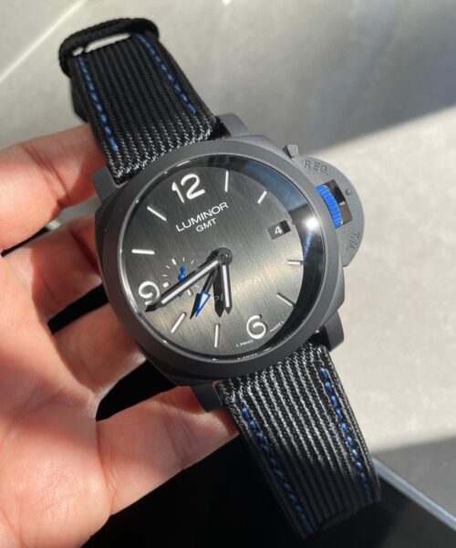 PAM1176 REAL CERAMIC V2 VSF 1:1 BLACK DIAL ON BLUE TEXTILE STRAP P9010