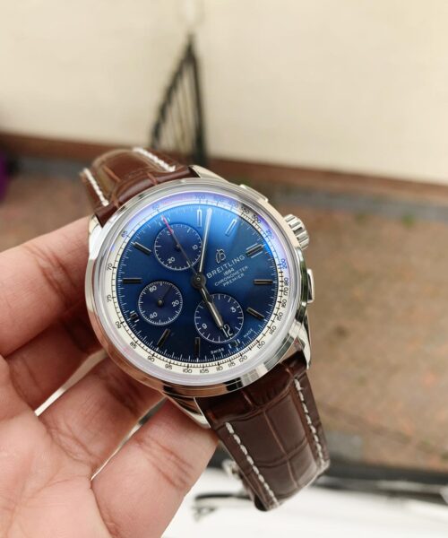 Premier Chronograph 42 OXF 1:1 Best Edition Blue Dial on Brown Leather Strap A7750