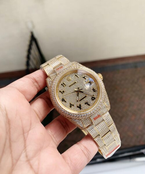 OYSTER PERPETUAL 41mm 904L SS SILVER/GOLD MOISSANITE DIAMONDS BRACELET AND DIAL A2824 iced out