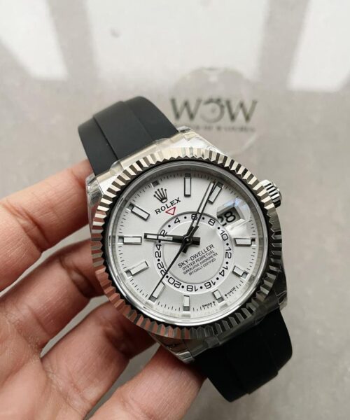 Sky-Dweller 326934 904L SS Noob 1:1 Best Edition White Dial on Black Rubber Strap Asian 23J to 9001
