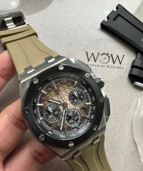 APF Royal Oak Offshore 44mm SS Black Ceramic Bezel 1:1 Best Edition Gray/Blue Dial on Gray Rubber Strap A3126