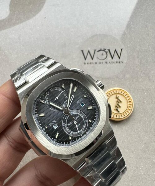 PPF Nautilus Chronograph Travel 5990 SS Grey Dial Stick on SS Bracelet A28-520