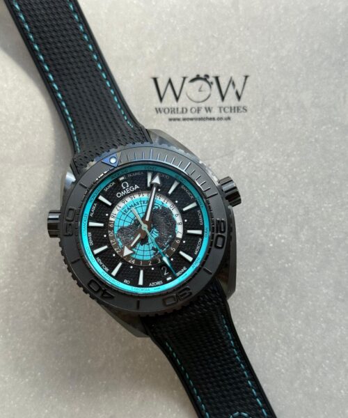 Planet Ocean 45.5mm GMT Worldtimer Real Ceramic VSF 1:1 Best Edition Black/blue Dial On Black Rubber Strap Super Clone 8938