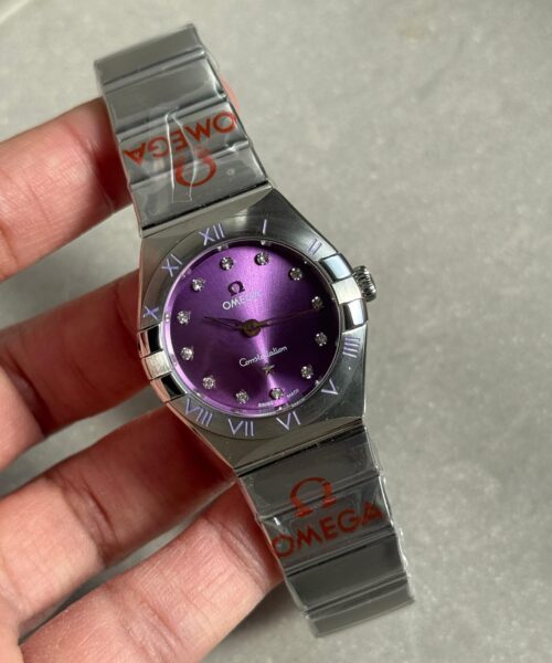 Constellation Ladies 28mm SS Purple Dial Diamonds Markers on SS Bracelet ETA Quartz