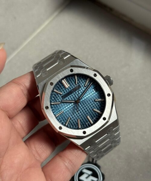 Royal Oak 41mm 15510 BC SS ZF 1:1 Best Edition Ice Blue Textured Dial on SS Bracelet SA4302  V3