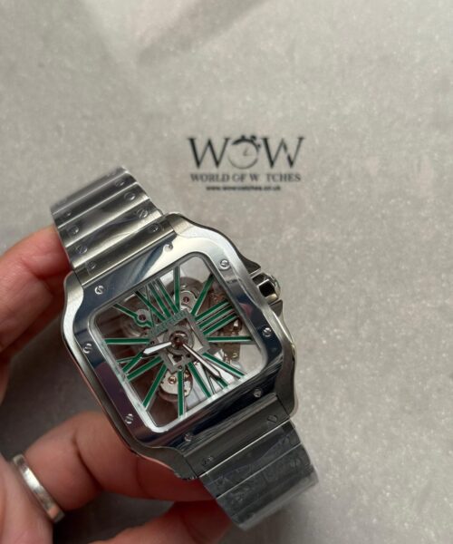 Santos Skeleton SS MLF Skeleton Green Dial on SS SmartLink Bracelet 9611MC SC