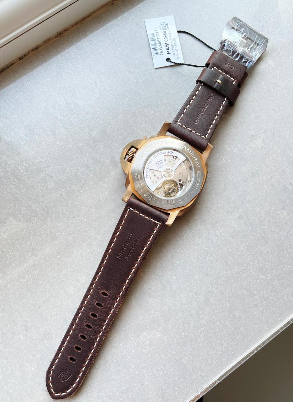 PAM968 V Bronzo VSF 1:1 Best Edition Brown Ceramic Bezel and Dial on Brown Calfskin Strap P.9010 Clone - Image 10