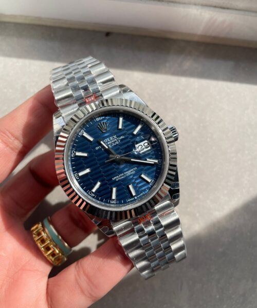 DateJust 41  SS VSF 1:1 Best Edition 904L Steel Blue Textured Dial on SS Jubilee bracelet