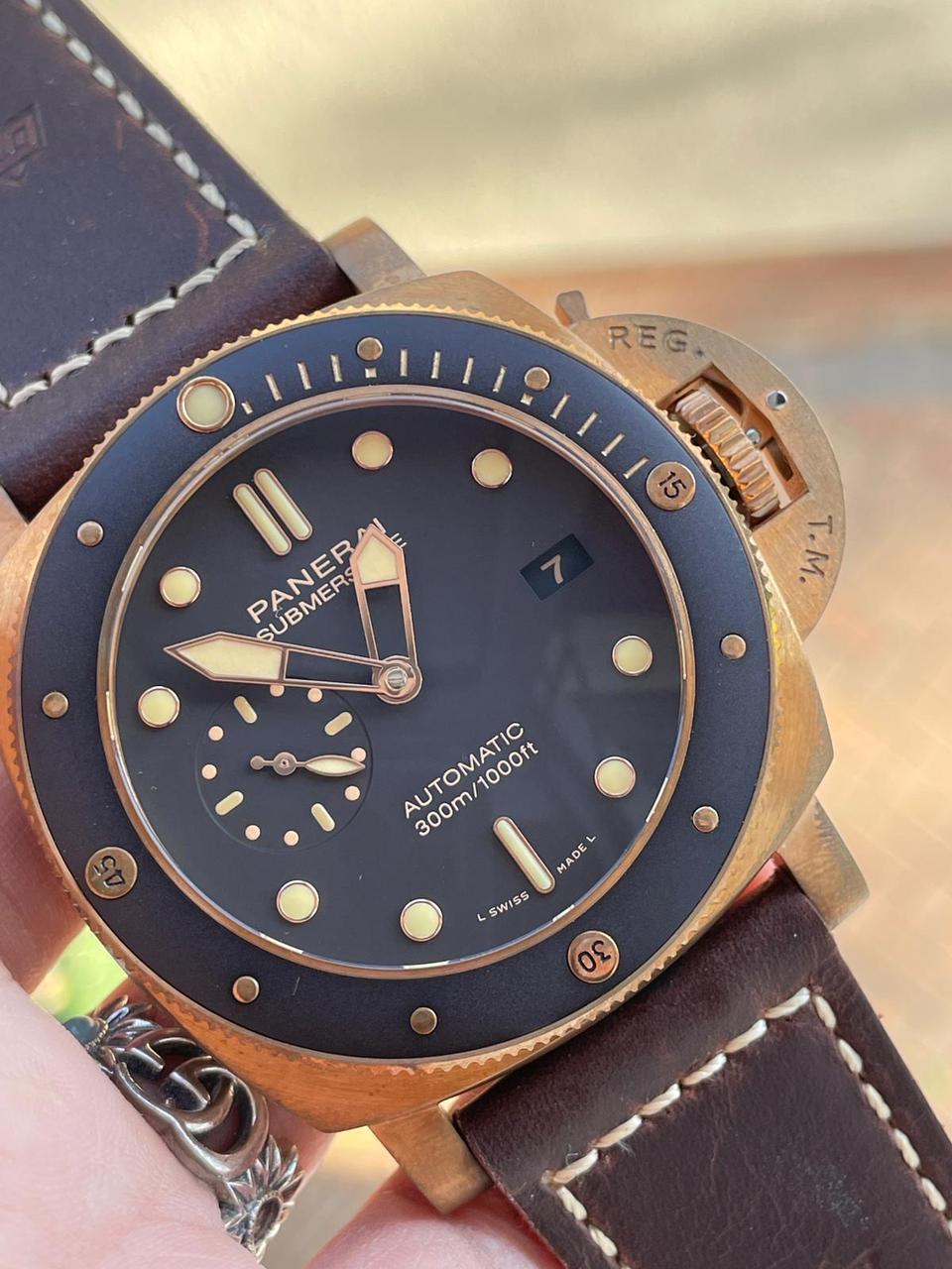 PAM968 V Bronzo VSF 1:1 Best Edition Brown Ceramic Bezel and Dial on Brown Calfskin Strap P.9010 Clone - Image 2