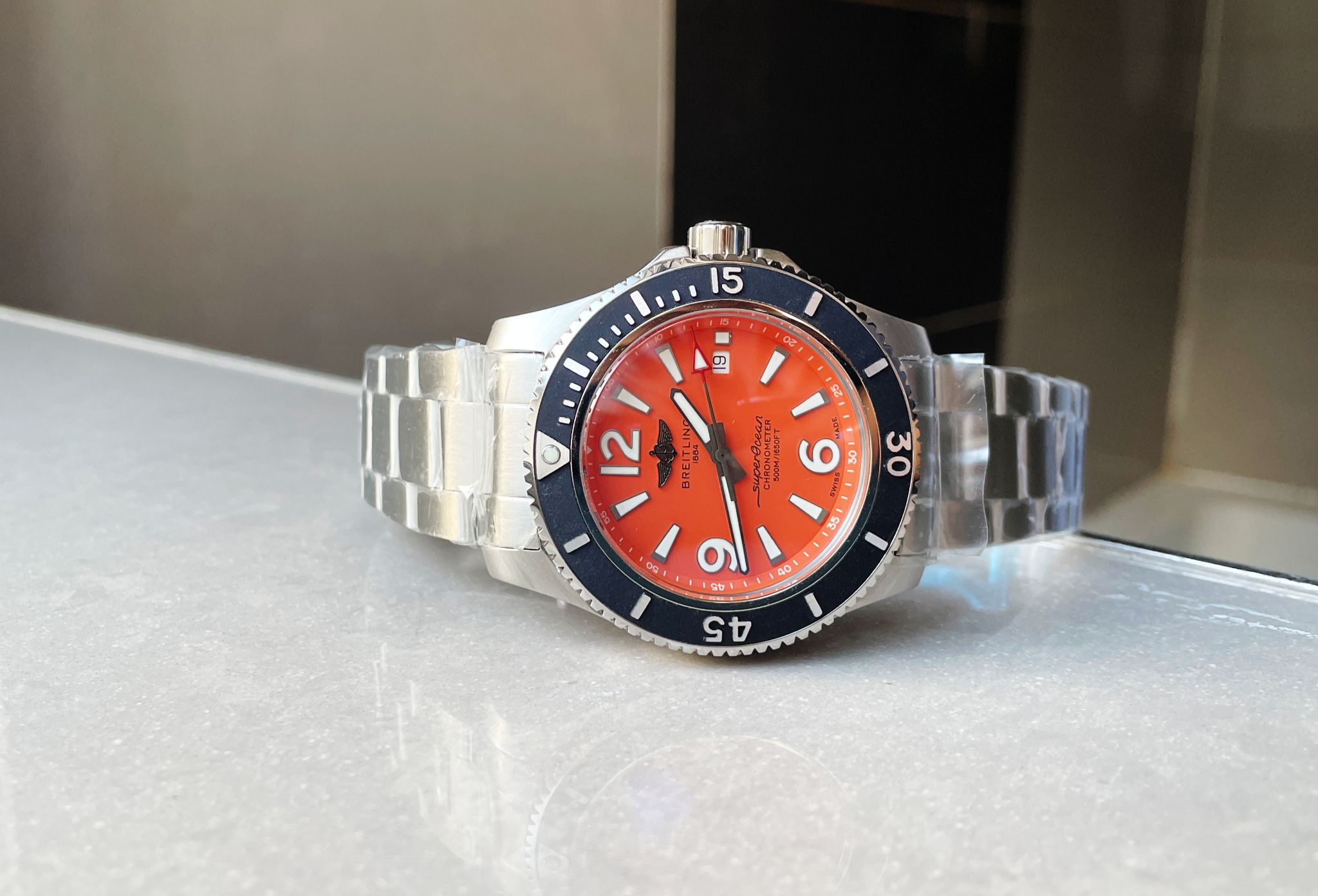 Superocean Automatic 44 BLSF 1:1 Best Edition orange Dial Black Bezel on SS Strap A2824 - Image 4