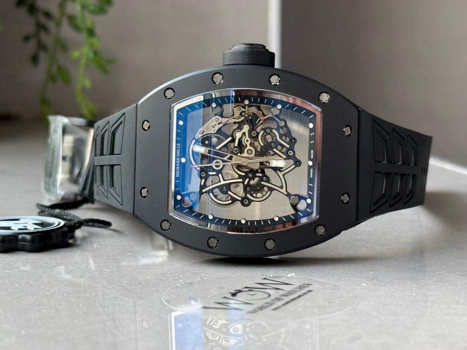 RM055 Black Ceramic ZF 1:1 Best Edition on Black/White Inner Bezel on Shark Rubber Strap RMUL2 - Image 13