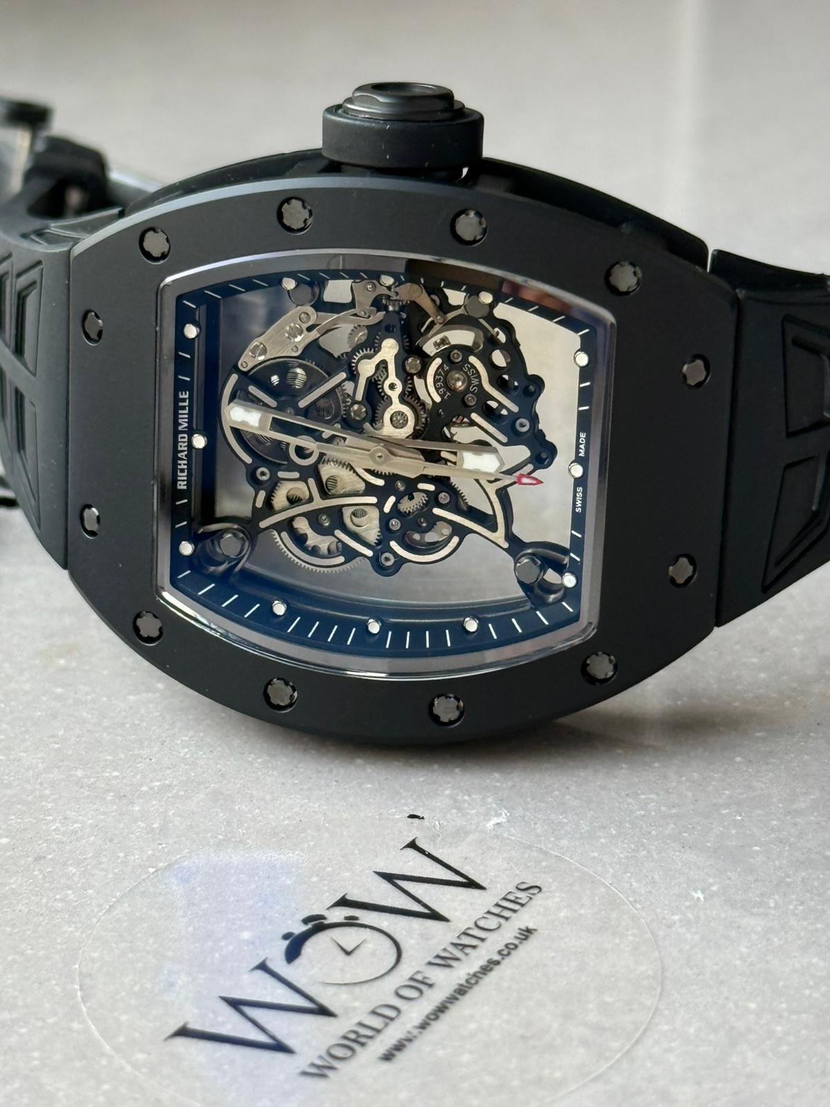 RM055 Black Ceramic ZF 1:1 Best Edition on Black/White Inner Bezel on Shark Rubber Strap RMUL2 - Image 12