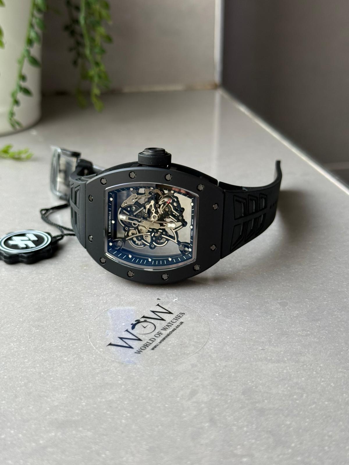 RM055 Black Ceramic ZF 1:1 Best Edition on Black/White Inner Bezel on Shark Rubber Strap RMUL2 - Image 16