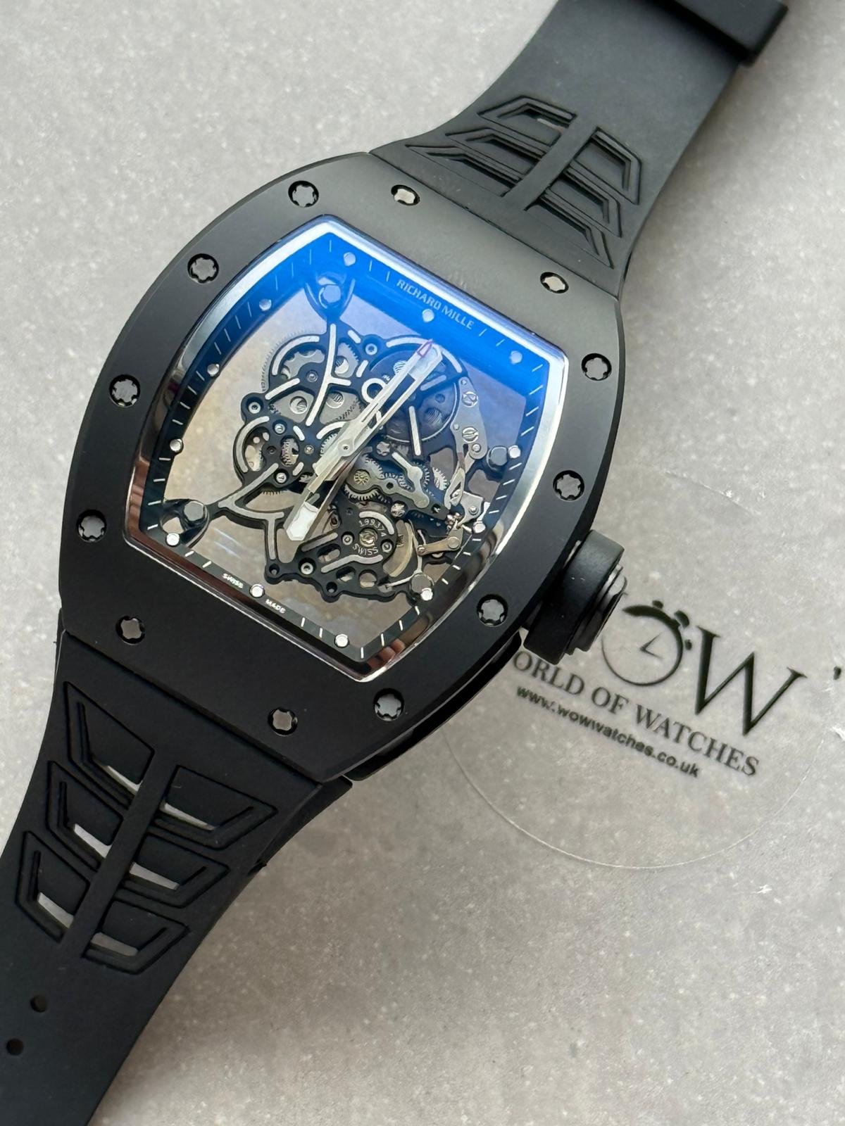 RM055 Black Ceramic ZF 1:1 Best Edition on Black/White Inner Bezel on Shark Rubber Strap RMUL2 - Image 5