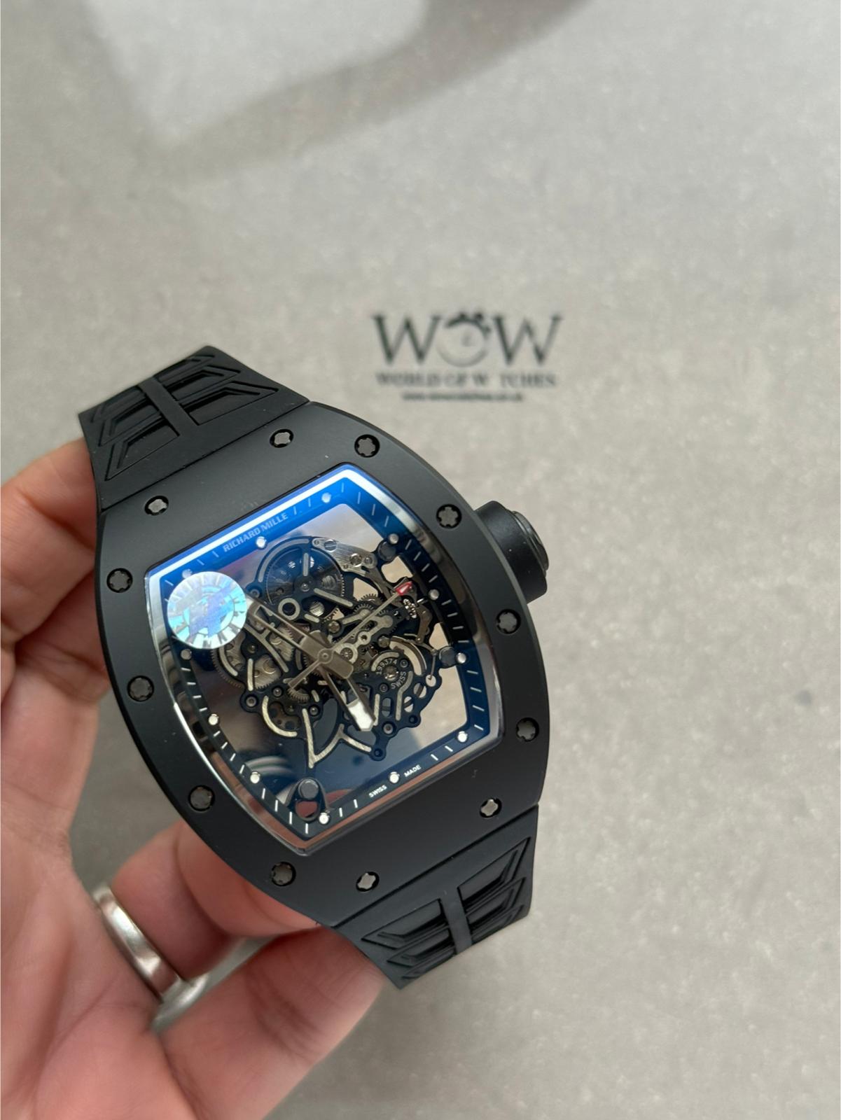 RM055 Black Ceramic ZF 1:1 Best Edition on Black/White Inner Bezel on Shark Rubber Strap RMUL2 - Image 4