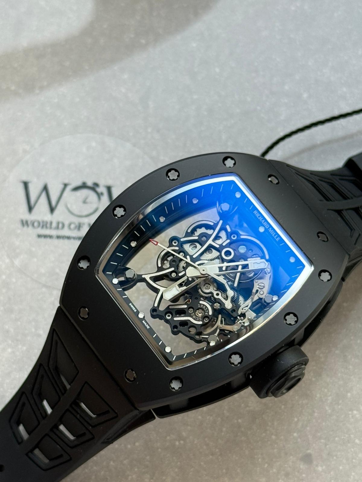 RM055 Black Ceramic ZF 1:1 Best Edition on Black/White Inner Bezel on Shark Rubber Strap RMUL2 - Image 7