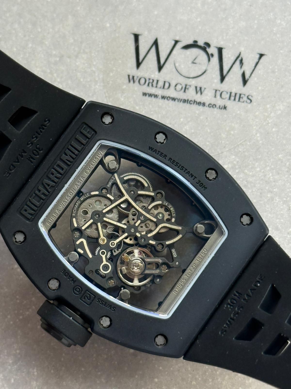 RM055 Black Ceramic ZF 1:1 Best Edition on Black/White Inner Bezel on Shark Rubber Strap RMUL2 - Image 8