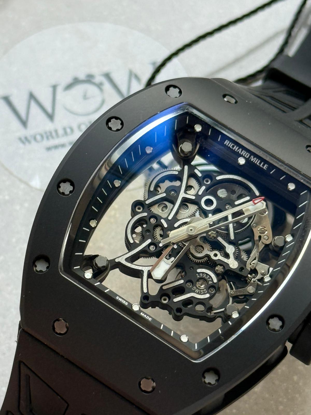 RM055 Black Ceramic ZF 1:1 Best Edition on Black/White Inner Bezel on Shark Rubber Strap RMUL2 - Image 10