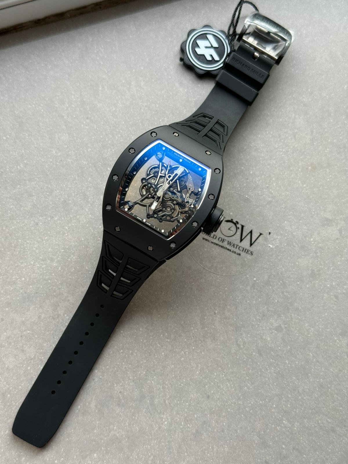 RM055 Black Ceramic ZF 1:1 Best Edition on Black/White Inner Bezel on Shark Rubber Strap RMUL2 - Image 9