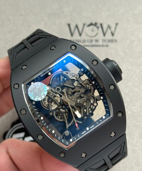 RM055 Black Ceramic ZF 1:1 Best Edition on Black/White Inner Bezel on Shark Rubber Strap RMUL2