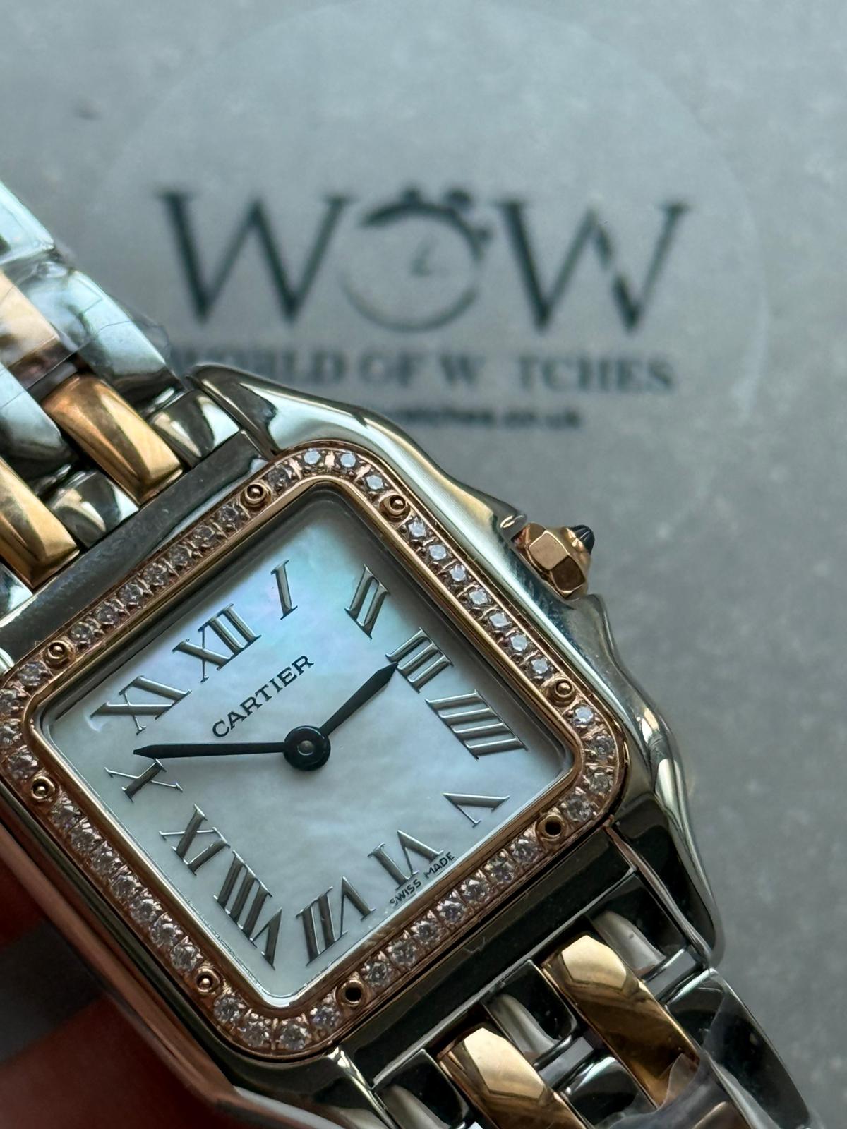 Panthère Ladies 27mm YG AF 1:1 Best Edition White MOP Dial Diamonds Bezel on YG Bracelet Ronda Quartz - Image 7