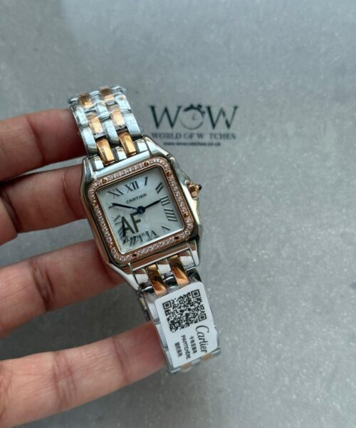 Panthère Ladies 27mm YG AF 1:1 Best Edition White MOP Dial Diamonds Bezel on YG Bracelet Ronda Quartz