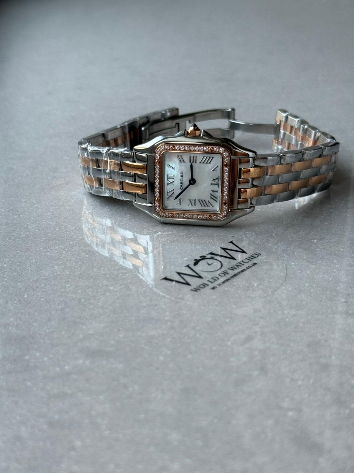 Panthère Ladies 27mm YG AF 1:1 Best Edition White MOP Dial Diamonds Bezel on YG Bracelet Ronda Quartz - Image 6