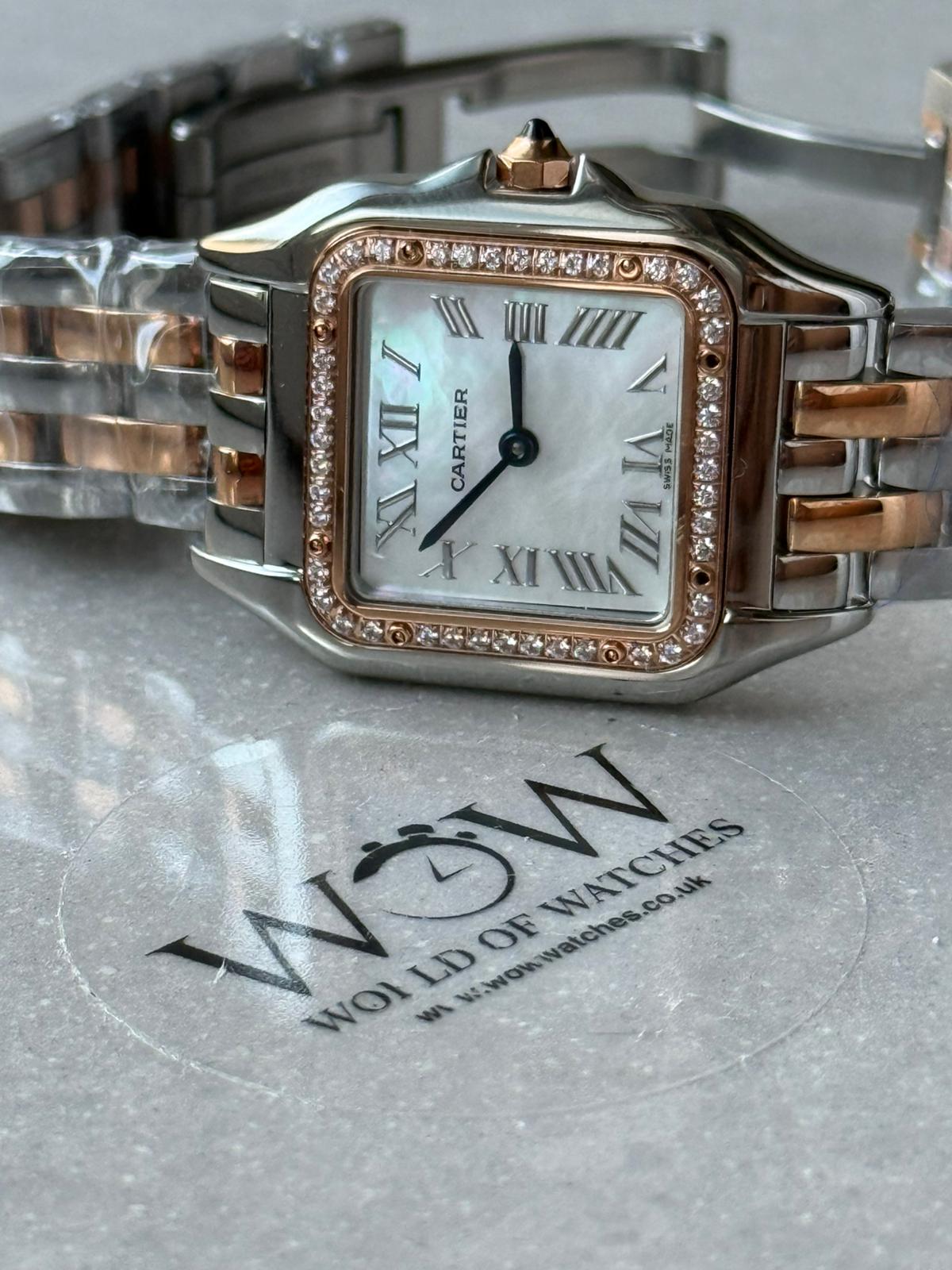 Panthère Ladies 27mm YG AF 1:1 Best Edition White MOP Dial Diamonds Bezel on YG Bracelet Ronda Quartz - Image 8